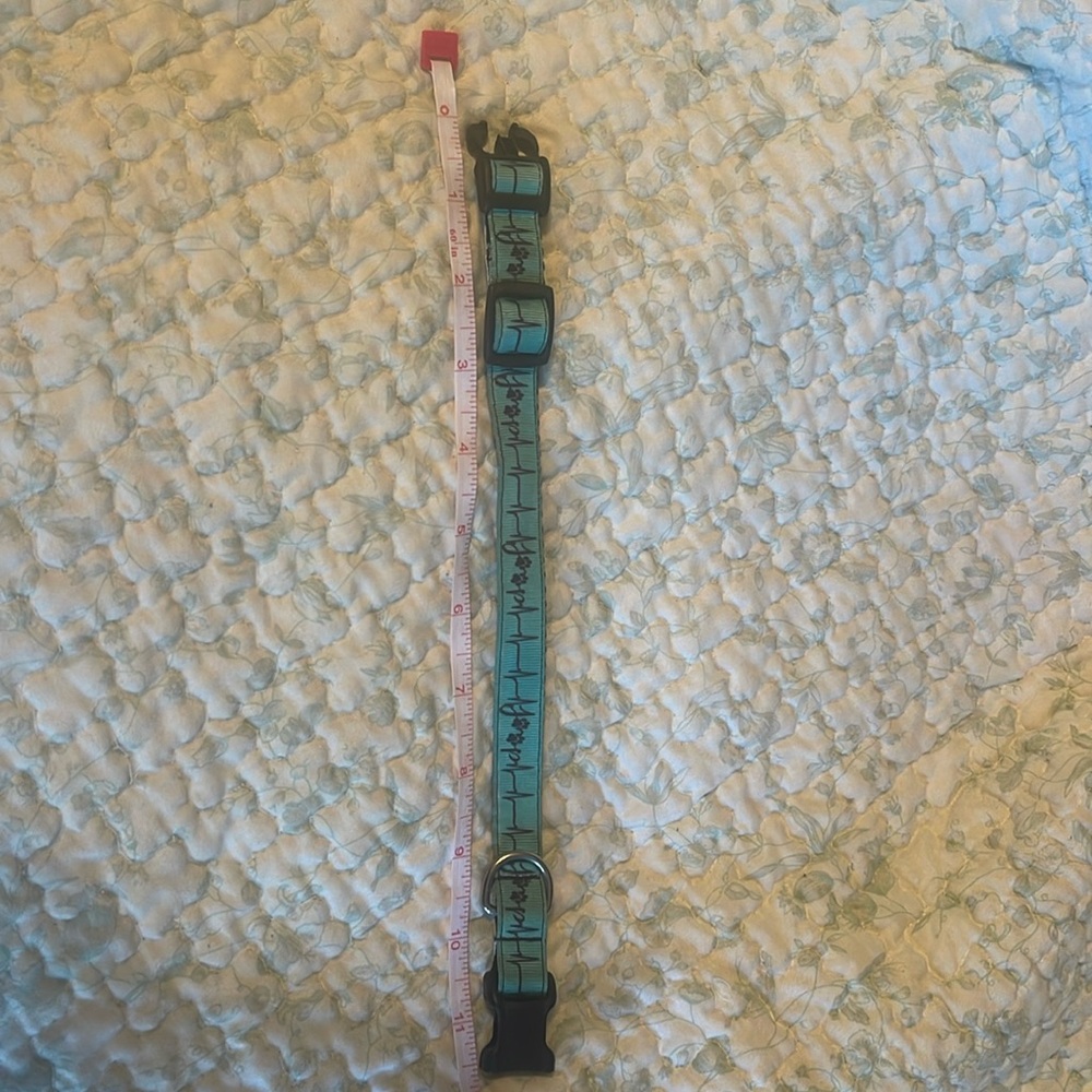 Jeep heartbeat dog collar and leash set. Turquoise blue and black.